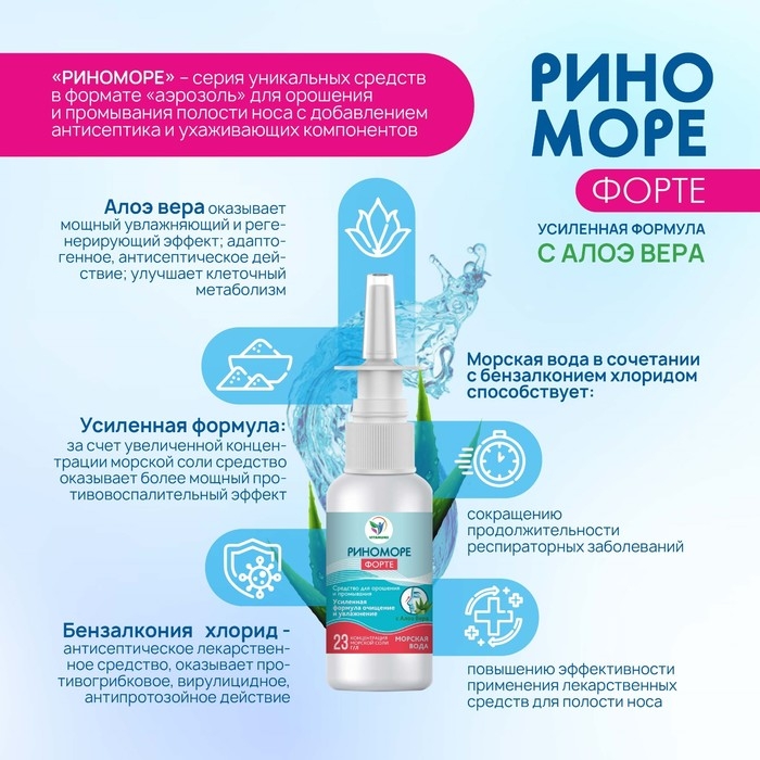 Спрей назальный РиноМоре Форте, с алоэ вера, 50 мл Спрей назальный РиноМоре Форте, с алоэ вера, 50 мл