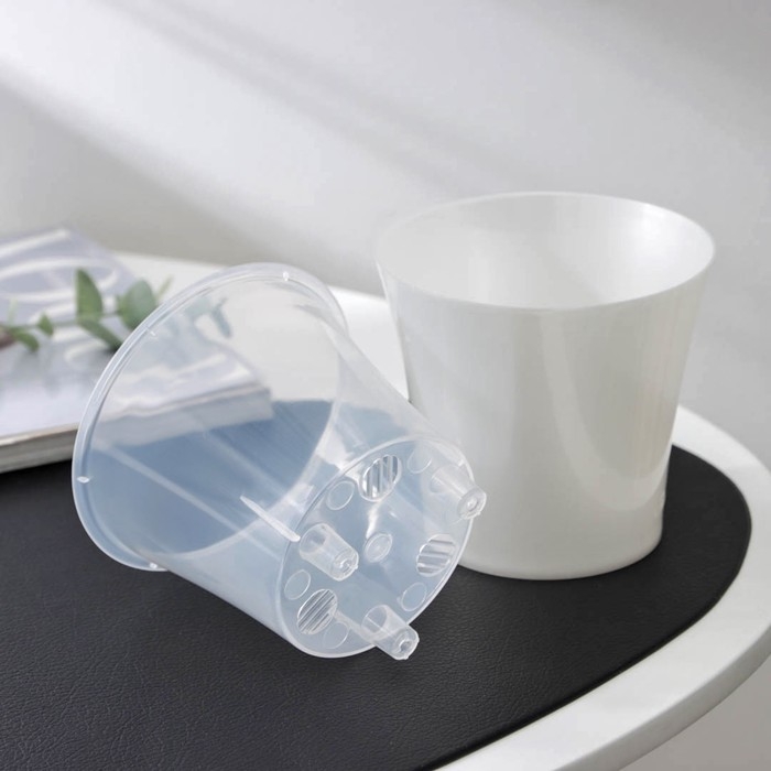 Кашпо для цветов со вставкой &laquo;Арте&raquo;, 600 мл, цвет жемчуг-прозрачный