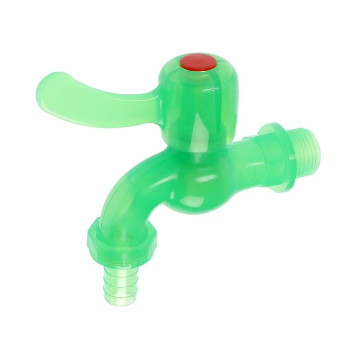 Кран водоразборный ZEIN, 1/2 Кран водоразборный ZEIN, 1/2", со штуцером, с плоской ручкой, PP, зеленый