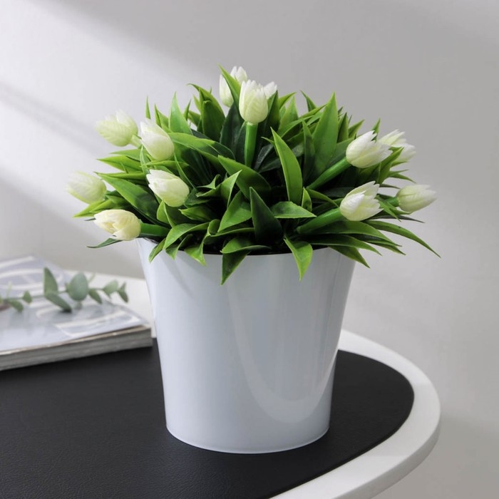 Кашпо для цветов со вставкой &laquo;Арте&raquo;, 1,2 л, бело-чёрное