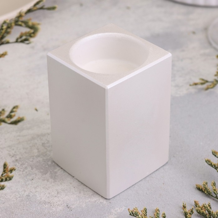 Подсвечник "Квадрат" из гипса, 5х8см, белый перламутр