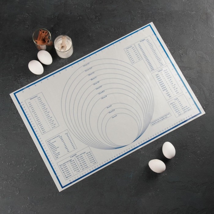 Коврик для выпечки и раскатки теста с разметкой, армированный, силикон, 59&times;38,5 см, белый