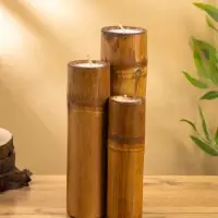Свеча в бамбуке тройная, 14&times;15&times;30 см, 100 мл, бежевая