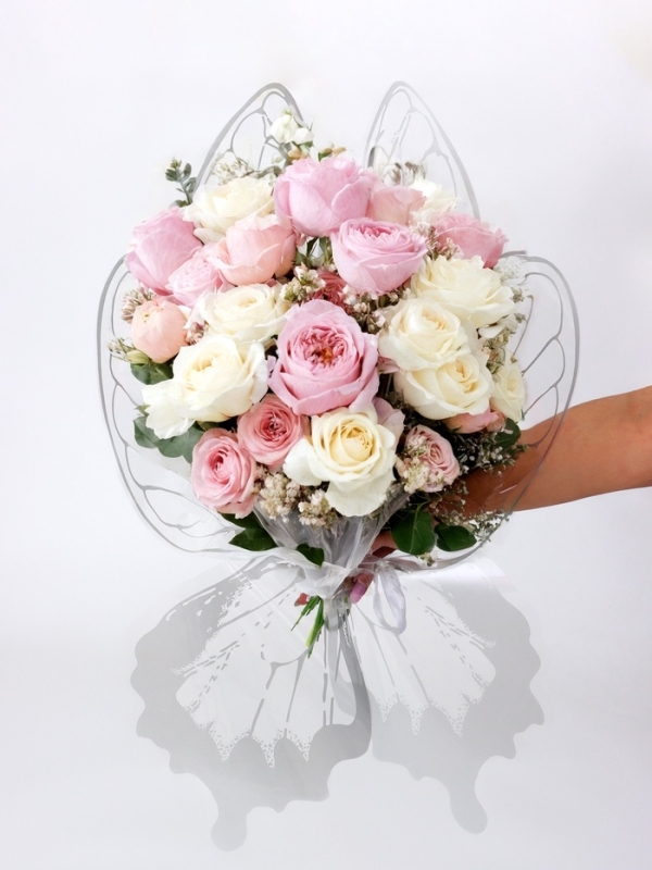 Декор флористический для букетов, "Крылья бабочки", серебро, 50х56 см