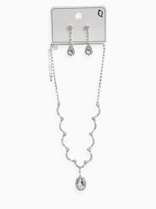 Набор 2 предмета: серьги, колье &laquo;Вечерний шик&raquo; капля ажурная, белый в серебре