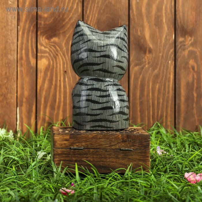 Сувенир дерево "Котёнок рыбак" серый 9х9х25 см