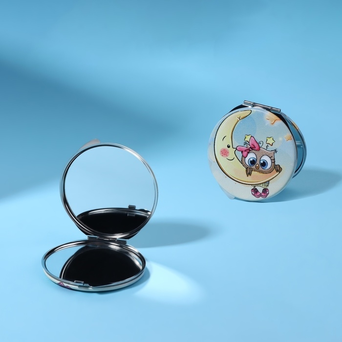 Зеркало складное &laquo;Совята&raquo;, d = 6 см, с увеличением, искусственная кожа, цвет голубой