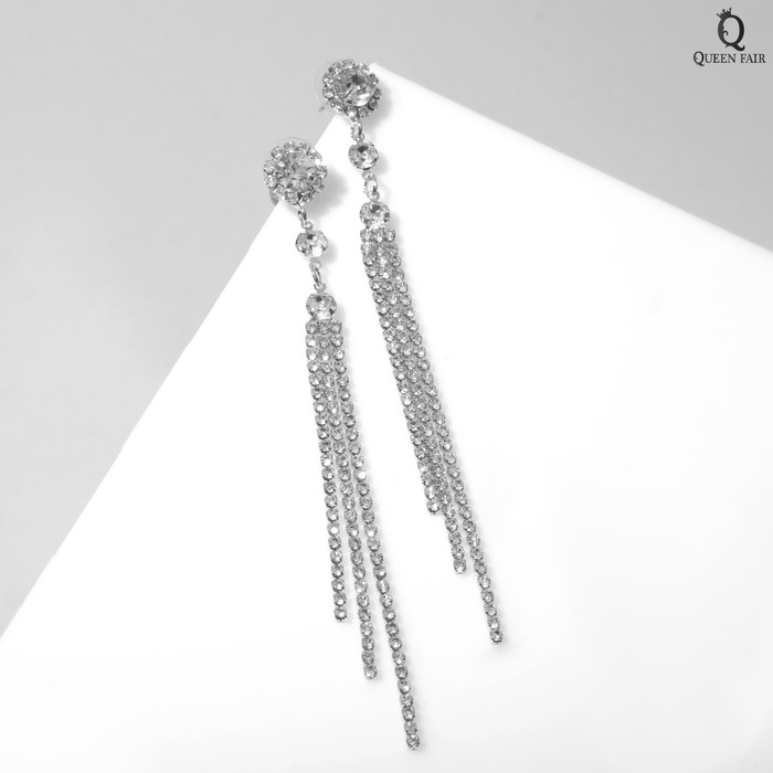 Серьги висячие со стразами «Свидание» клинок, цвет белый в серебре,10 см Серьги висячие со стразами «Свидание» клинок, цвет белый в серебре,10 см