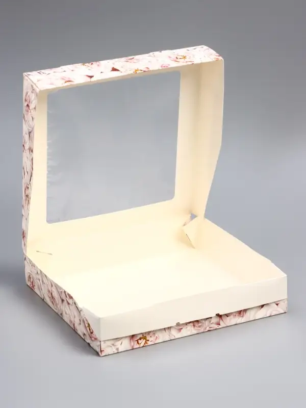 Коробка складная с окном &laquo;Пионы&raquo;, 20&times;20&times;4 см