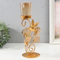 Подсвечник металл, стекло на 1 свечу "Полет колибри" d=4,7 см, золото 15,5х9х27,8 см
