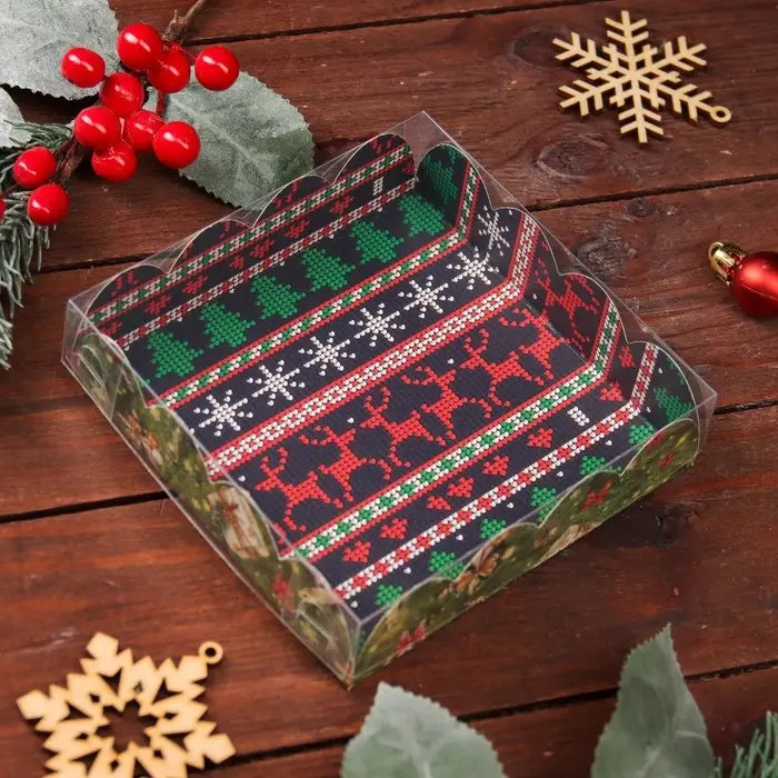 Коробка для печенья, кондитерская новогодняя упаковка, &laquo;Елочные украшения&raquo;, 12&times;12&times;3 см