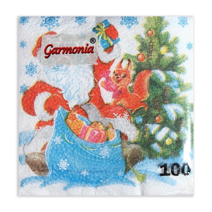 Новый год. Салфетки бумажные Гармония цвета многоцветие "Дед Мороз", 24*24 см 100 листов
