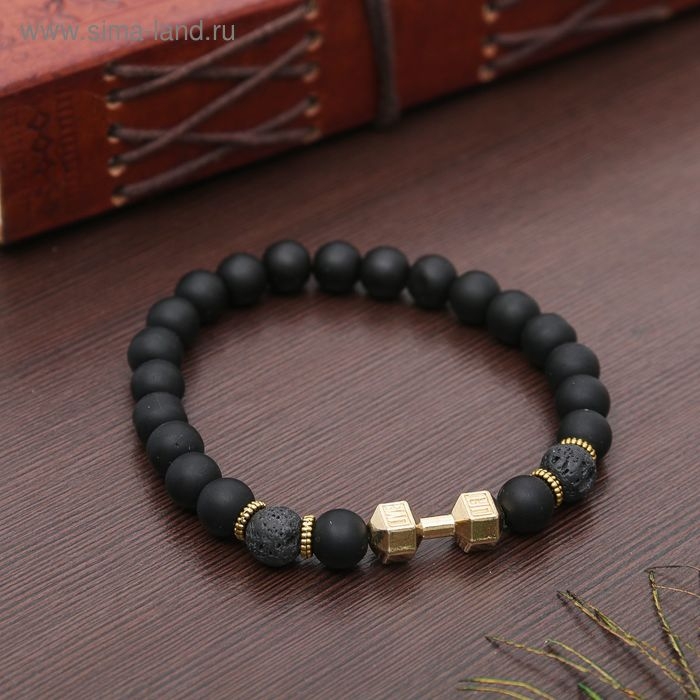 Браслет унисекс &laquo;Стиль успеха&raquo; гантель, цвет чёрный в золоте, d=7 см