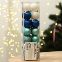 Шары ёлочные новогодние, на Новый год, пластик, d=3 см, 28 шт., цвет синий, серебристый, голубой и белый Шары ёлочные новогодние, на Новый год, пластик, d=3 см, 28 шт., цвет синий, серебристый, голубой и белый