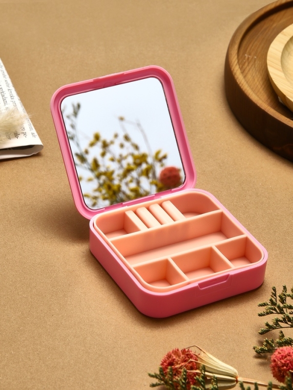 Органайзер для хранения украшений с зеркалом &laquo;Шкатулка портативная&raquo;, 9*9*2,5см, цвет розовый