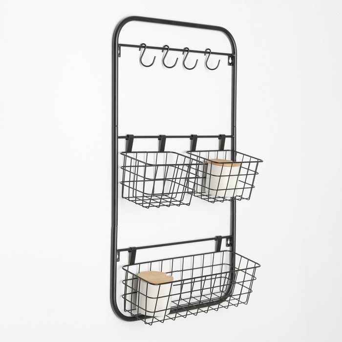 Система хранения универсальная, 3 корзины, 4 крючка, цвет чёрный Система хранения универсальная, 3 корзины, 4 крючка, цвет чёрный