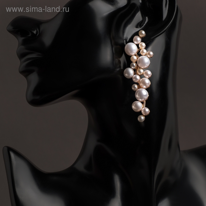 Серьги с жемчугом &laquo;Жасмин&raquo; ветка с жемчугом, цвет белый в золоте