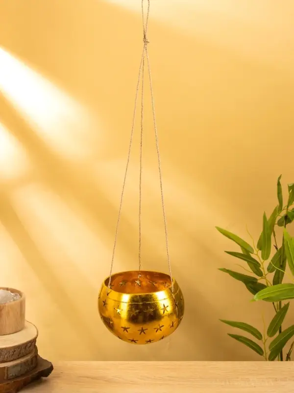 Подсвечник подвесной из кокоса, 14&times;14&times;10 см, золото