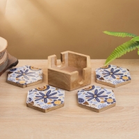 Подставка под горячее (набор 4 шт) "Васильки" дерево манго 15х13х5 см