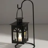 Подсвечник металл 1 свеча "Фонарь с подставкой" черный 23,5х10х10 см