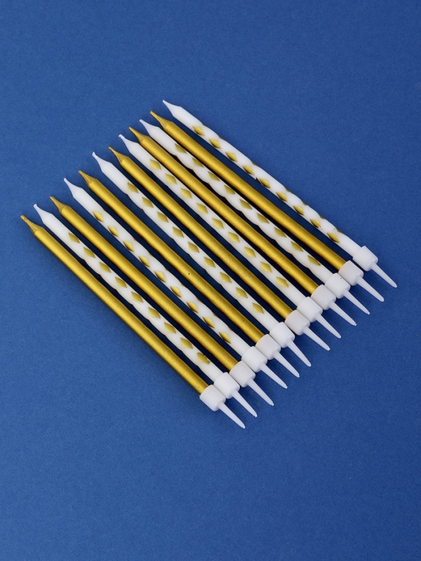 Набор свечей для торта "Ромбики", 12 шт, золотой и белый