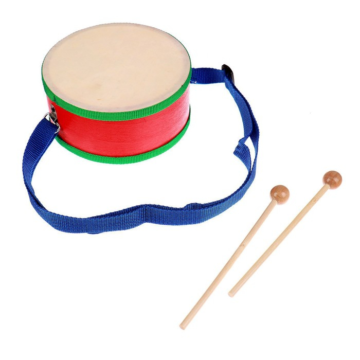 Игрушечный барабан, с палочками, на ленте, бумажная мембрана, размер: 15 × 15 × 7 см Игрушечный барабан, с палочками, на ленте, бумажная мембрана, размер: 15 × 15 × 7 см
