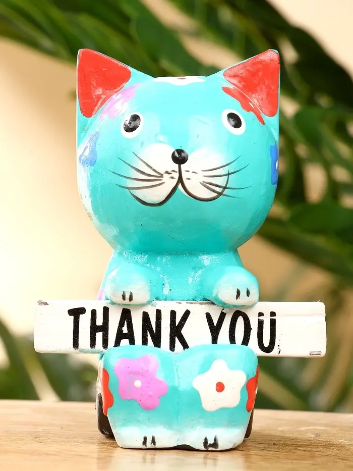 Сувенир "Кот с табличкой WELCOME" дерево 8х5х10 см, цв. бирюзовый