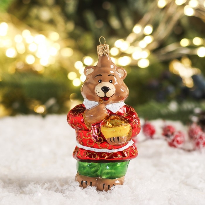 Елочное украшение "Медведь с мёдом" 12 см, микс