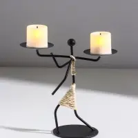 Подсвечник металл на 2 свечи "Абориген с коромыслом" d=6 см 17х8х17 см