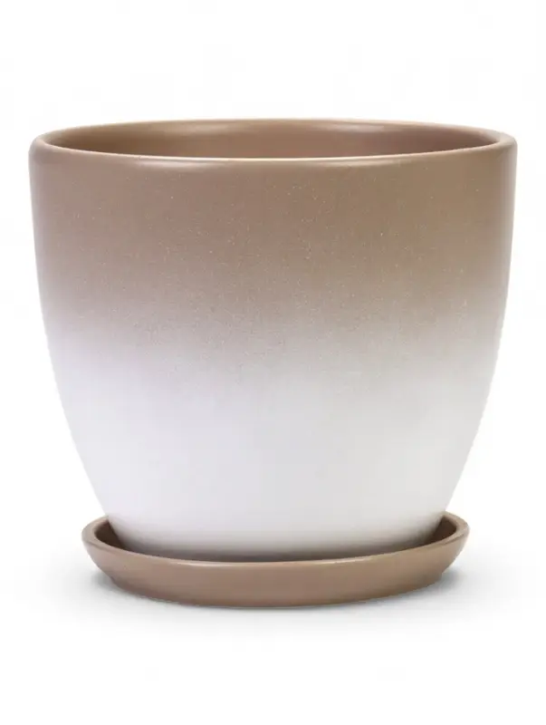 Горшок цветочный с поддоном 5 л, d122/h19,5 см капучино керамика, "Туман" (М)