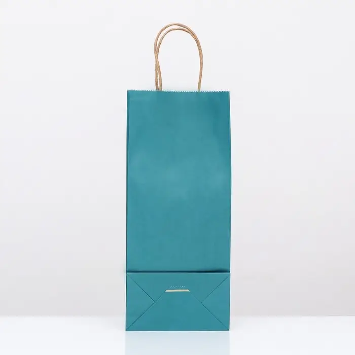 Пакет крафт под бутылку, &laquo;Лазурный&raquo;, 14&times;8&times;32 см