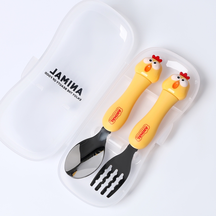 Набор детских столовых приборов в футляре &laquo;Курочки&raquo;, вилка, ложка