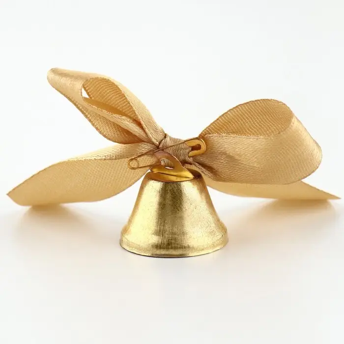 Колокольчик на булавке с бантом на выпускной, золотой, d = 2,6 см