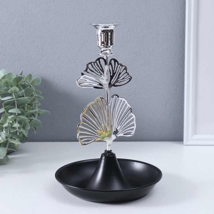 Подсвечник металл на 1 свечу "Лист Гинкго" d-2 см 15,5х15,5х24,5 см