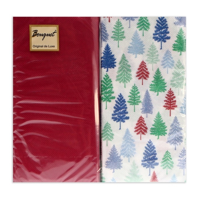 Новогодние салфетки бумажные Bouquet Original de luxe &laquo;Красный + Ёлочки&raquo;, 2 слоя, 33х33 см, 20 шт.