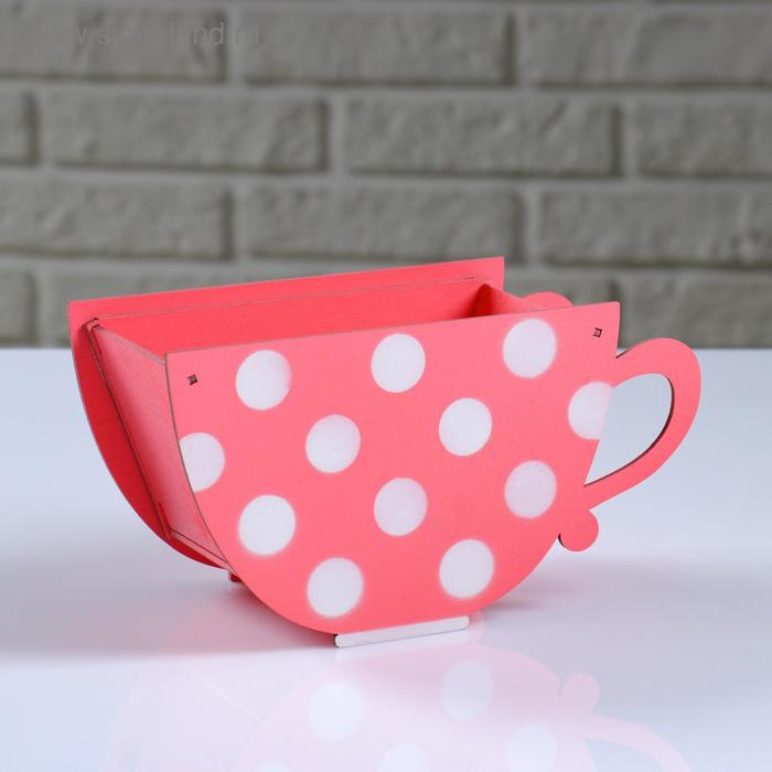 Кашпо деревянное Кашпо деревянное "Чашка в горошек", коралловый, 20×9×11 см