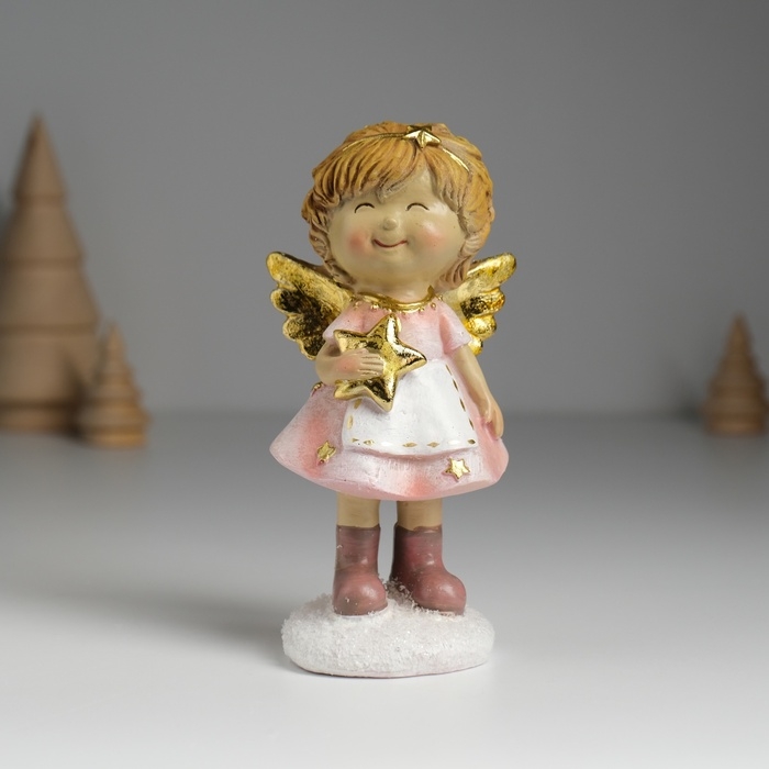 Сувенир полистоун "Ангелочек в розовом платье и белом фартуке" МИКС 6,5х5х12,5 см