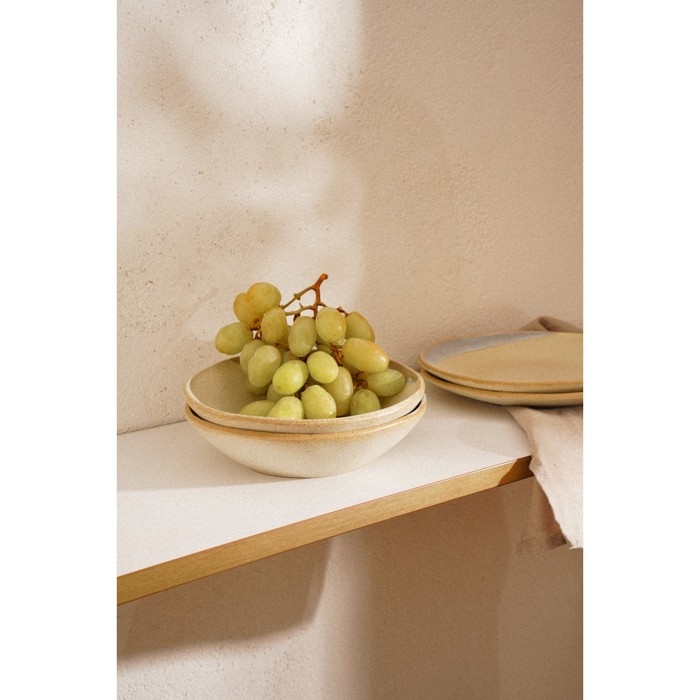 Набор мисок фарфоровых SL Home &laquo;Волны Сардинии&raquo;, 600 мл, d=18,5 см, цвет бежевый