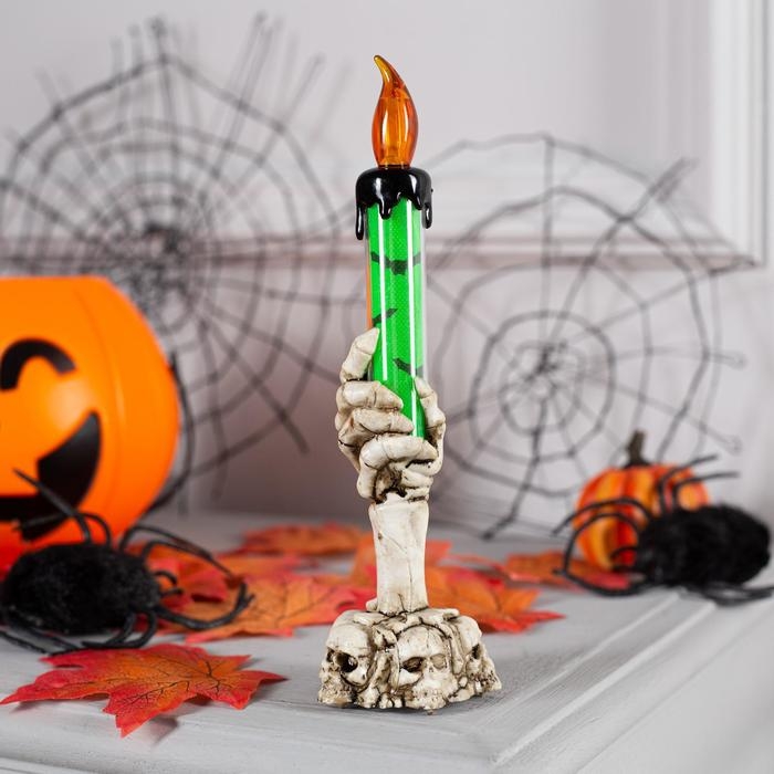 Светодиодная фигура &laquo;Свеча зелёная&raquo; 6 &times; 16 &times; 6 см, пластик, батарейки AG13х3 (в комплекте), свечение тёплое белое