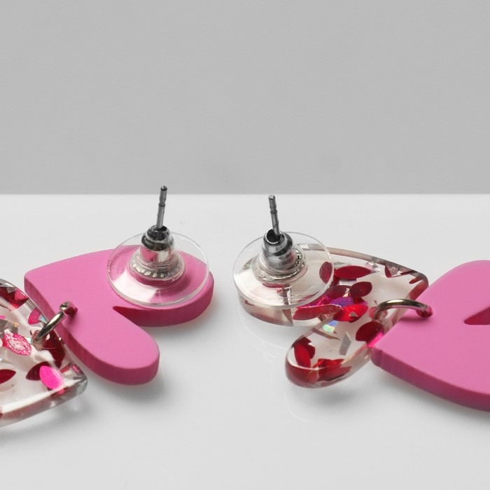Серьги акрил &laquo;Сердце&raquo; пара, цвет розовый