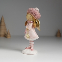 Сувенир полистоун "Ангелочек в розовом платье в розовом берете, с сердцем" 6х5х15,5 см