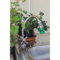 Коннектор с хомутом, крепление на кран 1/2" (12 мм), цанговое соединение 1/2" (12 мм), пластик, резина, Greengo