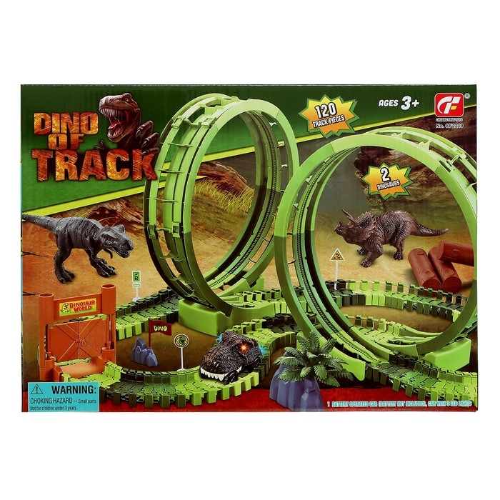 Гибкий автотрек &laquo;Дино&raquo;, мёртвая петля, световые эффекты, работает от батареек