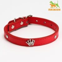Ошейник "Корона" с металлическим декором и со стразами, 36 х 1,4 см, ОШ 24-31, красный Ошейник "Корона" с металлическим декором и со стразами, 36 х 1,4 см, ОШ 24-31, красный