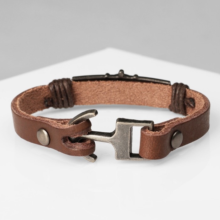 Браслет мужской &laquo;Держава&raquo; штурвал, цвет коричневый с чернёным золотом, 21 см