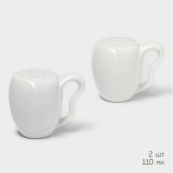 Набор фарфоровый для специй на бамбуковой подставке BellaTenero &laquo;Баночки&raquo;, 2 предмета: солонка 110 мл, перечница 110 мл, держатель-подставка, цвет белый