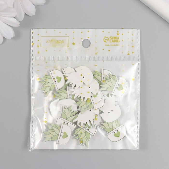 Пуговицы дерево для творчества 2 прокола "Суккулент в горшочке" набор 20 шт 1,8х2,5 см