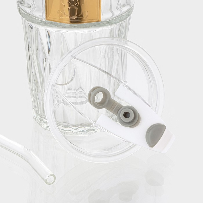 Стакан стеклянный с крышкой и трубочкой &laquo;Крона&raquo;, 400 мл