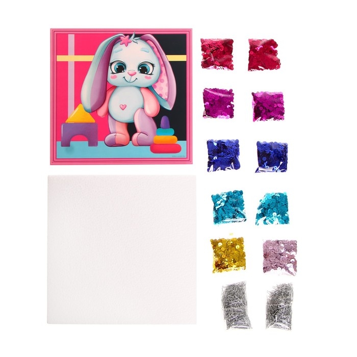 Аппликация пайетками для детей &laquo;Зайка с игрушками&raquo;, набор для творчества