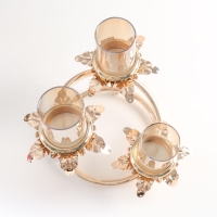 Подсвечник металл, стекло на 3 свечи "Ветвь с листиками" d-5 см золото 15х15х23,5 см